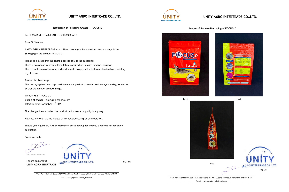 Thông báo thay đổi bao bì Focus-D từ Unity Thái Lan